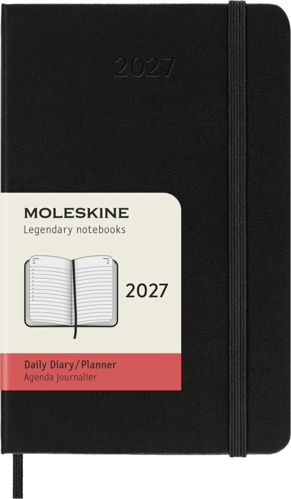 Moleskine 12 Monate Tageskalender 2027, Pocket/A6, 1 Tag = 1 Seite, fester Einband, Schwarz
