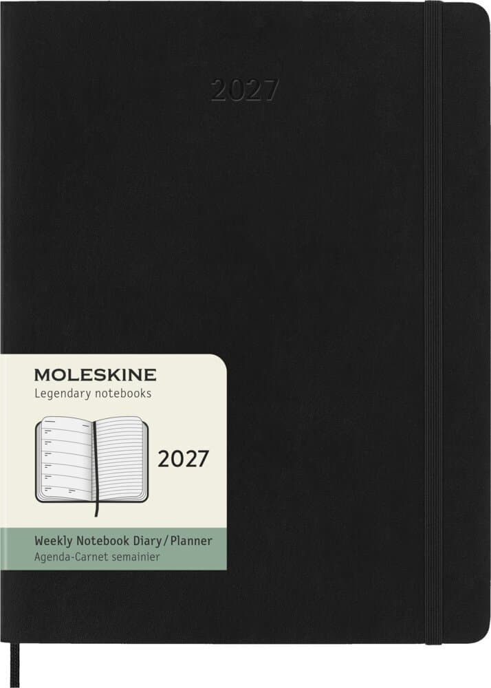 Moleskine 12 Monate Wochen Notizkalender 2027, XL, 1 Wo = 1 Seite, rechts linierte Seite, Weicher Einband, Schwarz