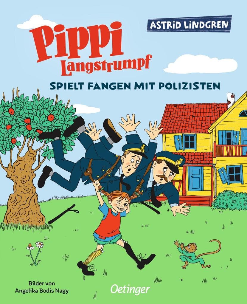 Pippi Langstrumpf spielt Fangen mit Polizisten