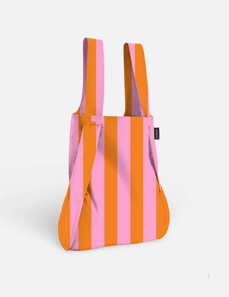 Notabag Original 2in1 Tasche & Rucksack - faltbare Einkaufstasche Backpack Bag - Orange/Pink Stripes