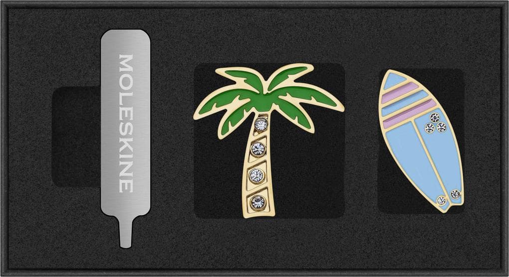 Moleskine Country Pins USA Westküste (2er-Set), Palme + Surfbrett
