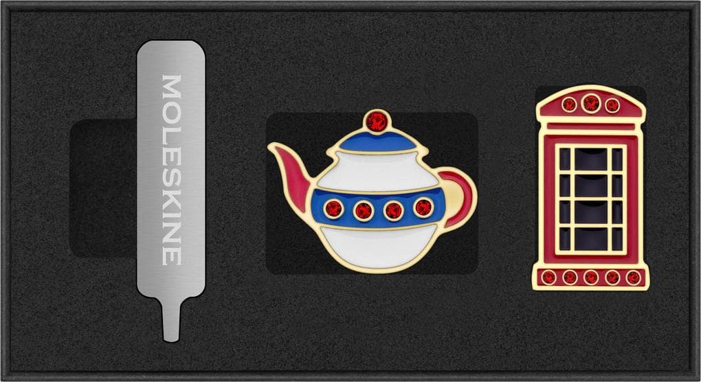 Moleskine Country Pins England (2er-Set), Teekanne + Telefonzelle