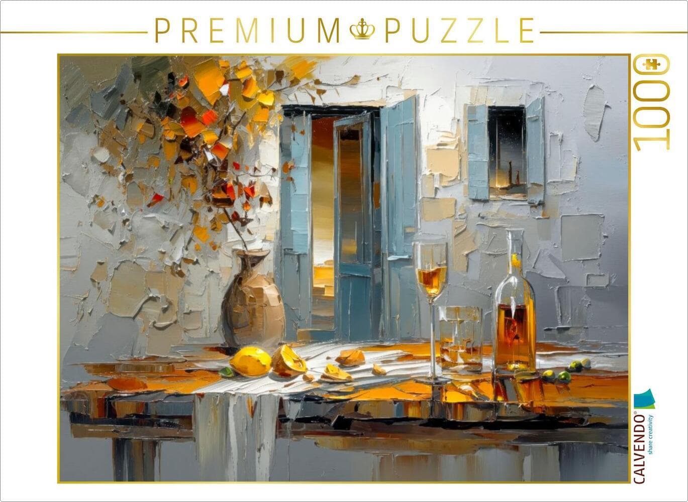 CALVENDO Puzzle Eine rustikale mediterrane Tafel nach dem Mittagessen | 1000 Teile Lege-Größe 64x48cm Foto-Puzzle für glückliche Stunden