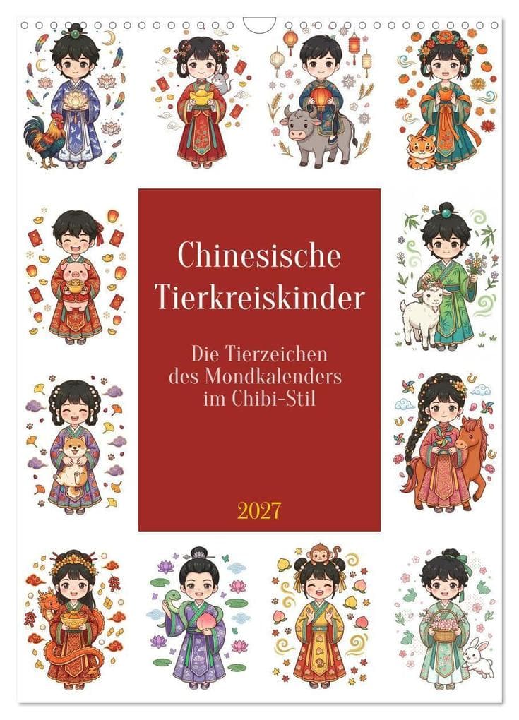 Chinesische Tierkreiskinder (Wandkalender 2027 DIN A3 hoch), CALVENDO Monatskalender