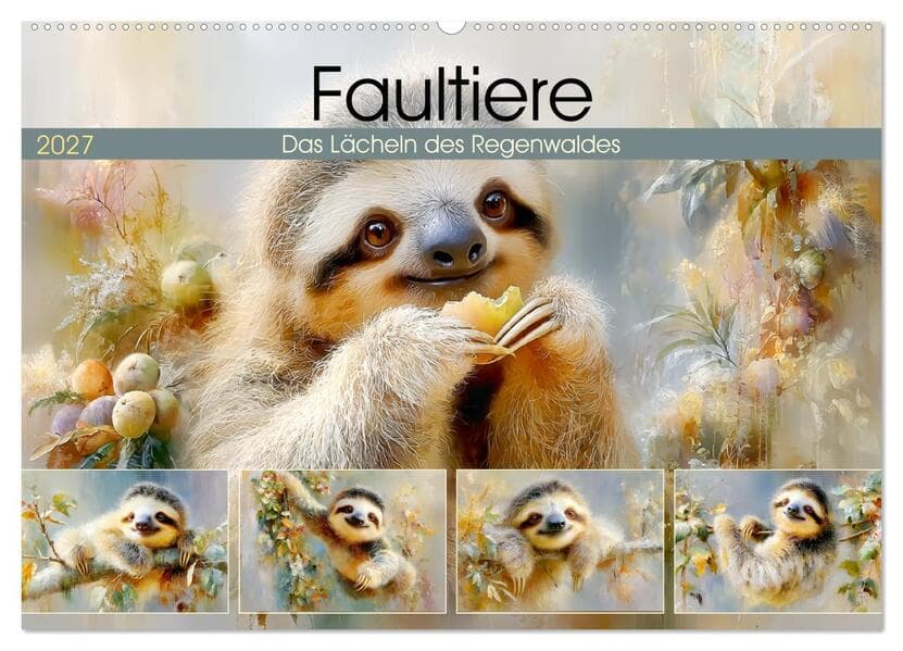 Faultiere. Das Lächeln des Regenwaldes (Wandkalender 2027 DIN A2 quer), CALVENDO Monatskalender