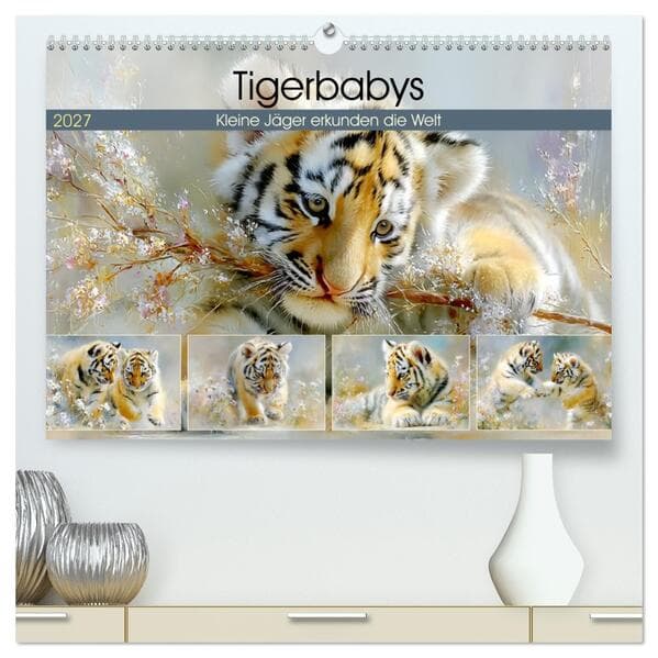 Tigerbabys. Kleine Jäger erkunden die Welt (hochwertiger Premium Wandkalender 2027 DIN A2 quer), Kunstdruck in Hochglanz