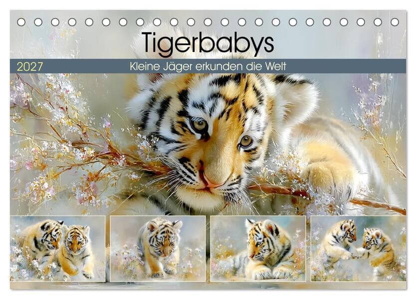 Tigerbabys. Kleine Jäger erkunden die Welt (Tischkalender 2027 DIN A5 quer), CALVENDO Monatskalender