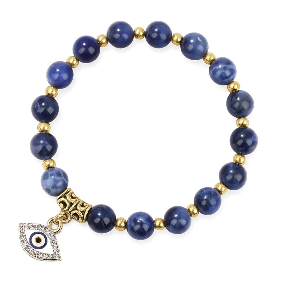 Armband "Evil Eye", mit Sodalit- und Resinperlen, Ø6-12cm (18-34cm), elastisch