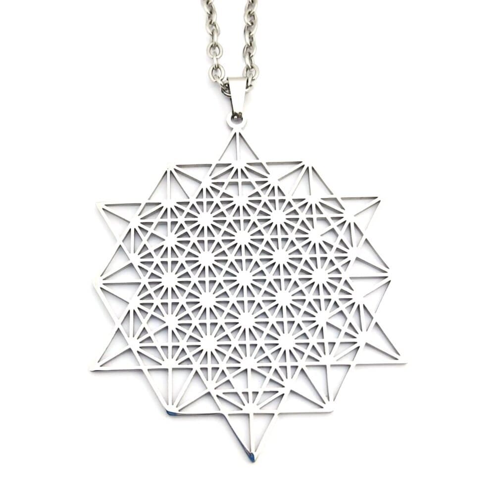 Halskette "64 Stern Tetraeder" Edelstahl 6x5cm mit 60cm Edelstahlkette