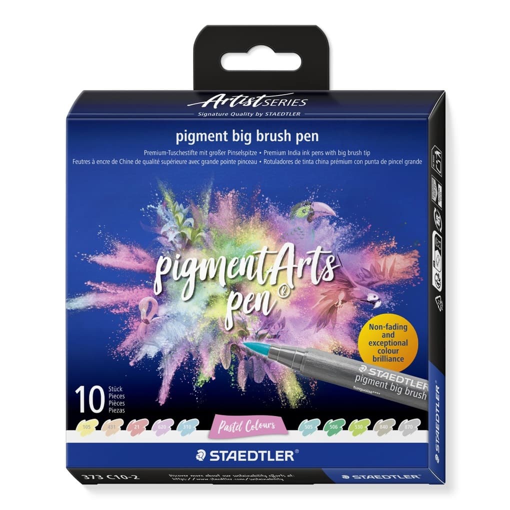 STAEDTLER pigment big brush pen Pastel, Pinselspitze, 10er Set