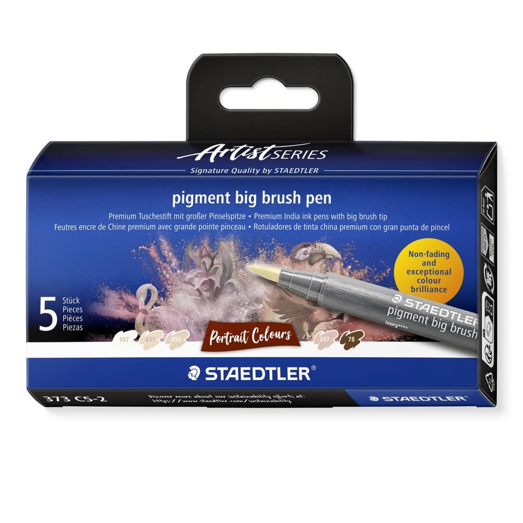 STAEDTLER pigment big brush pen Portrait, Pinselspitze, 5er Set
