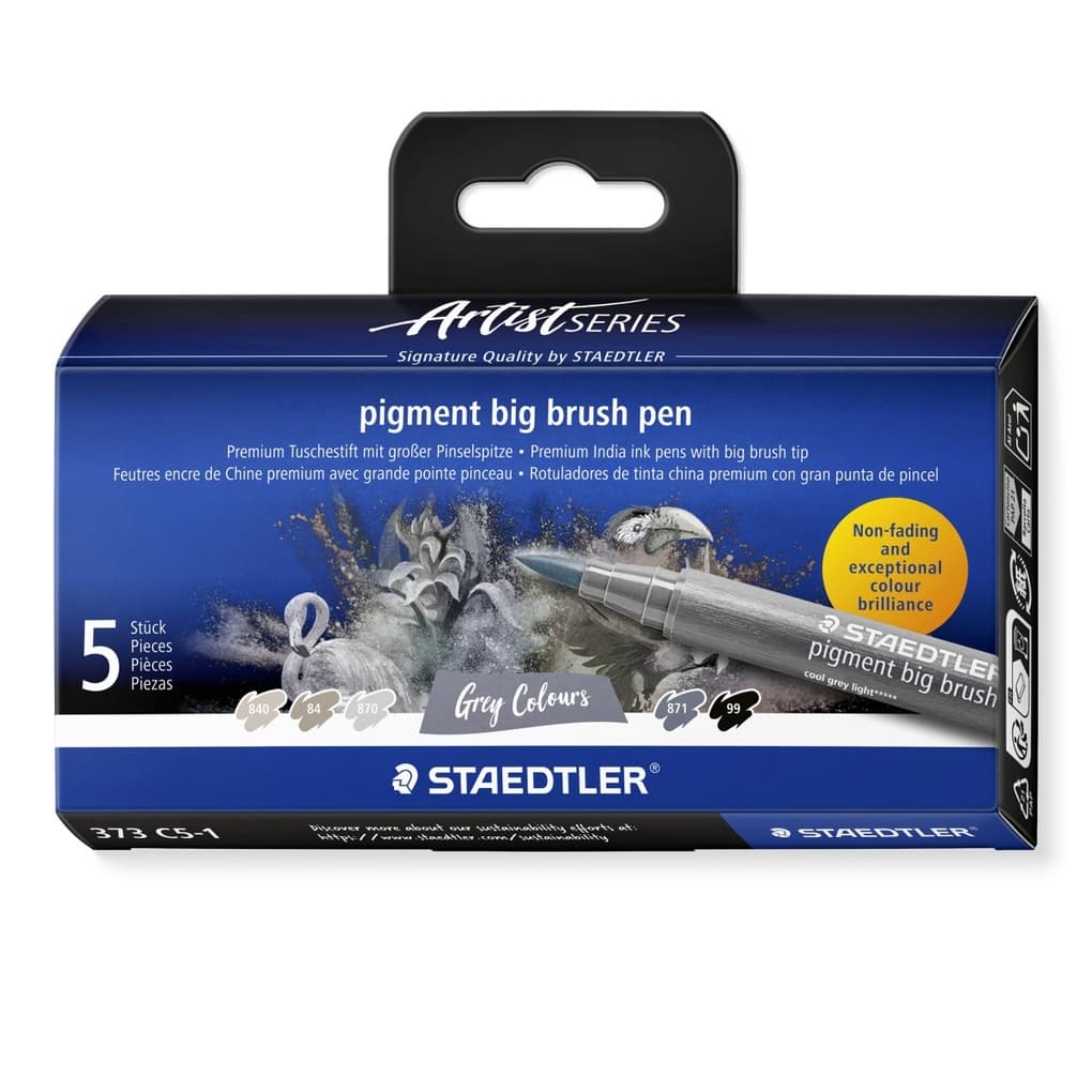 STAEDTLER pigment big brush pen Grey, Pinselspitze, 5er Set