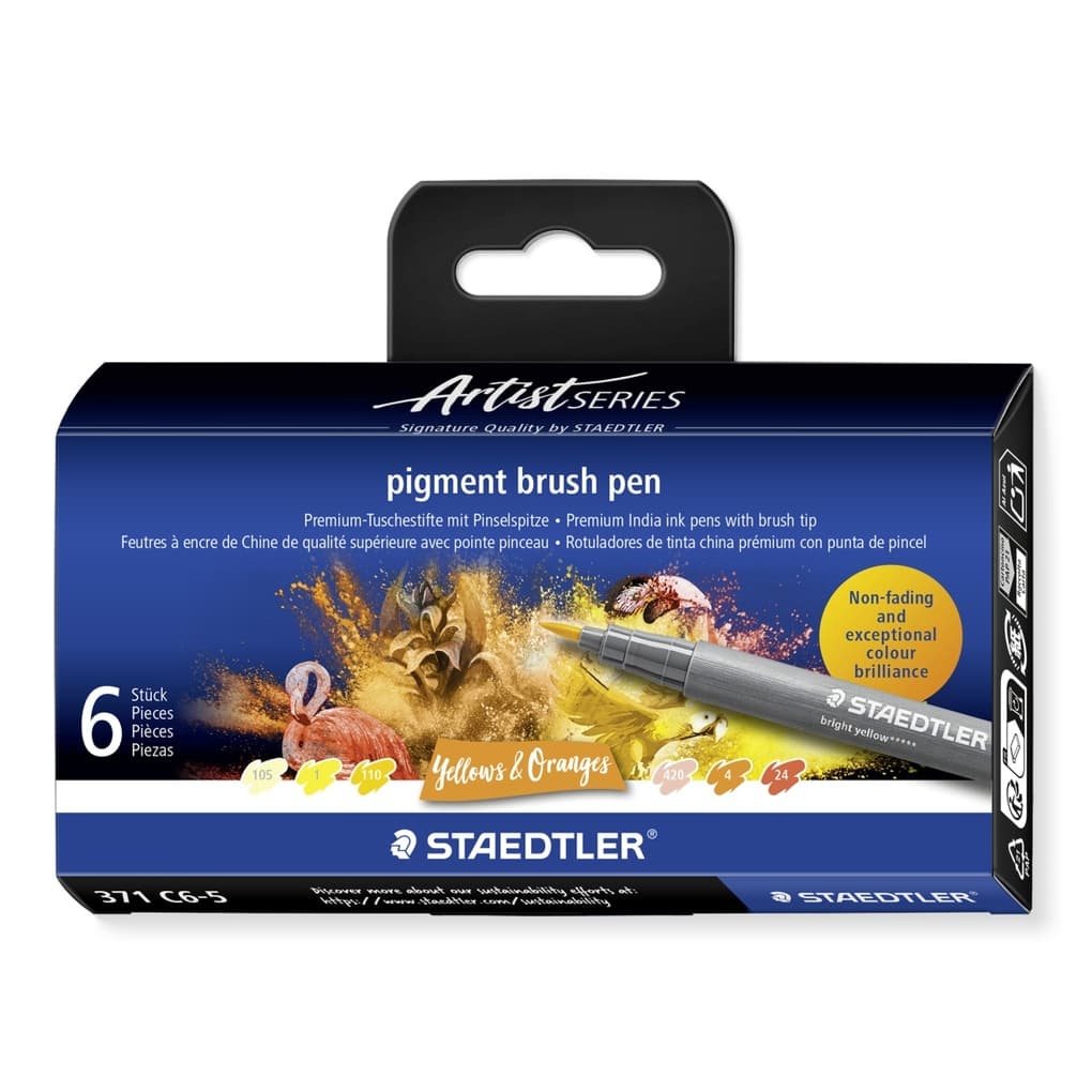STAEDTLER pigment brush pen Yellows&Orange, Pinselspitze, 6er Set