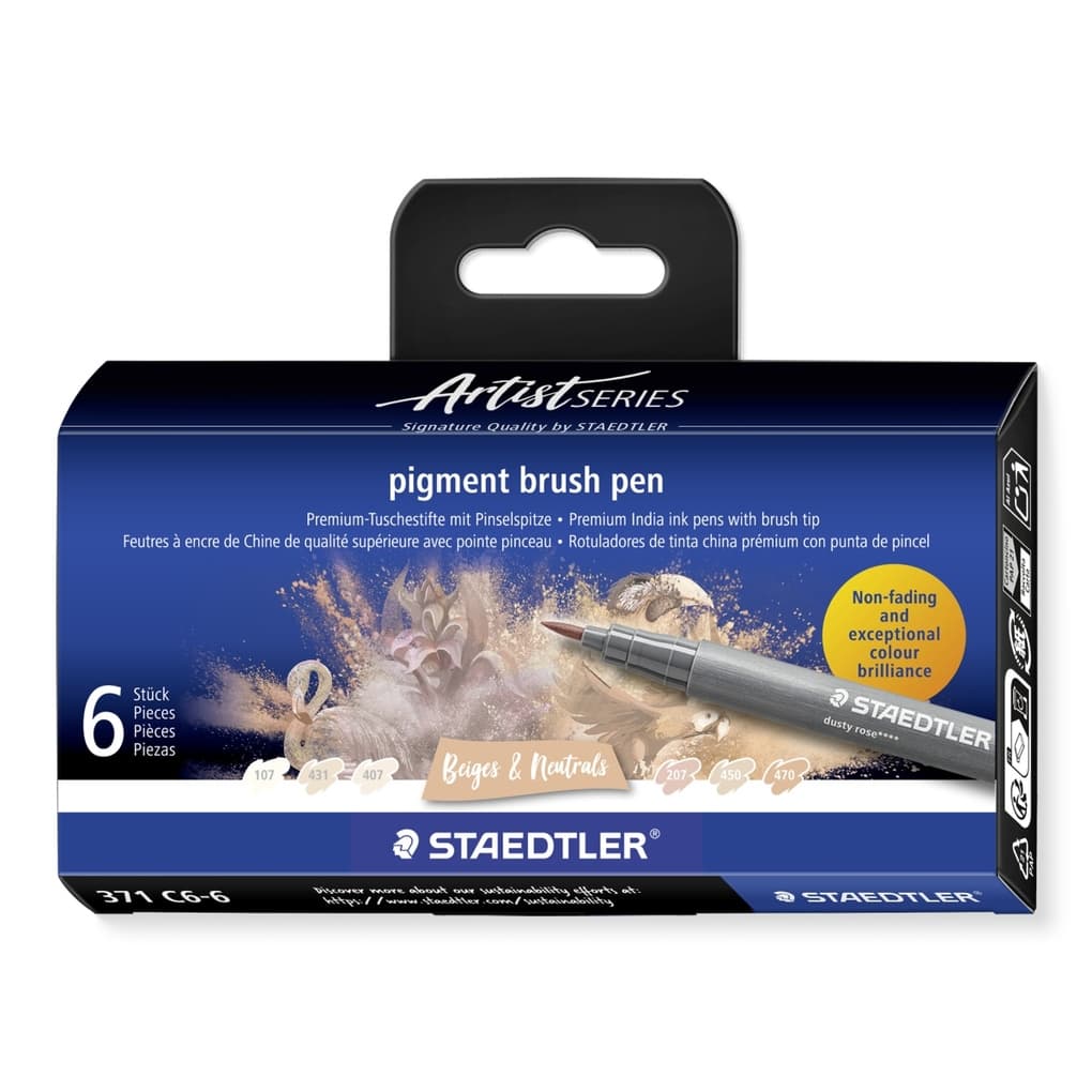 STAEDTLER pigment brush pen Beiges & Neutrals, Pinselspitze, 6er Set