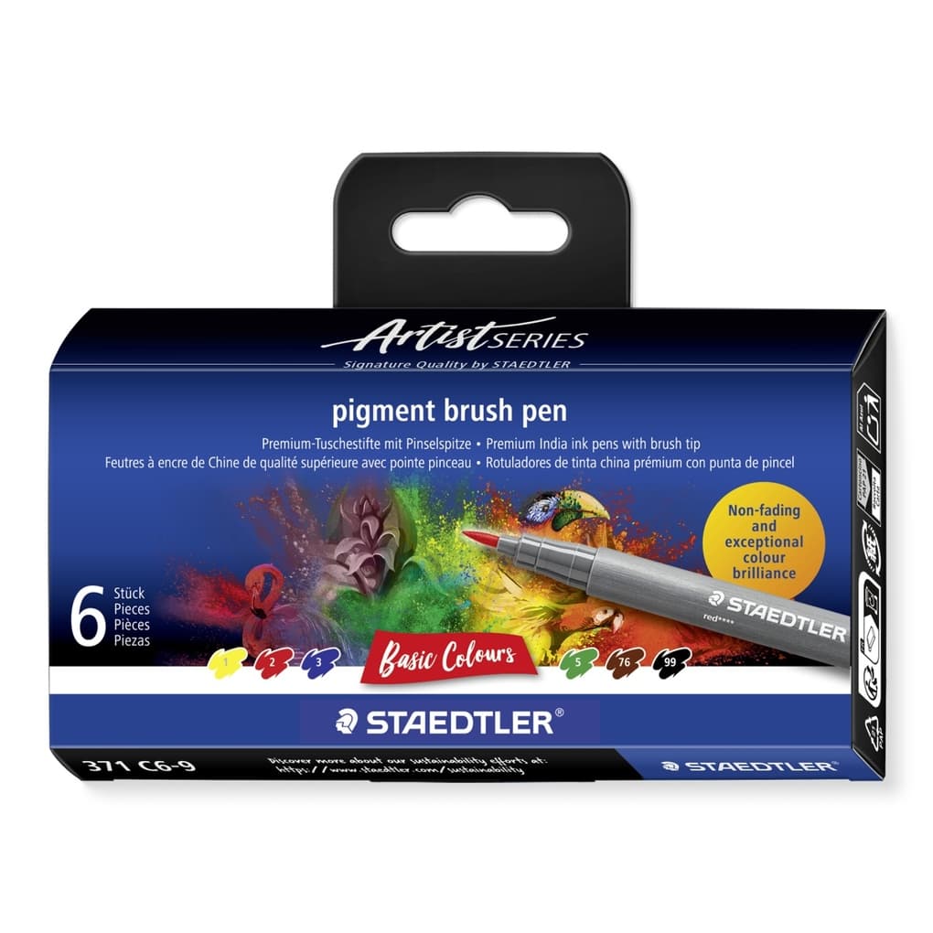 STAEDTLER pigment brush pen Basic Colour, Pinselspitze, 6er Set