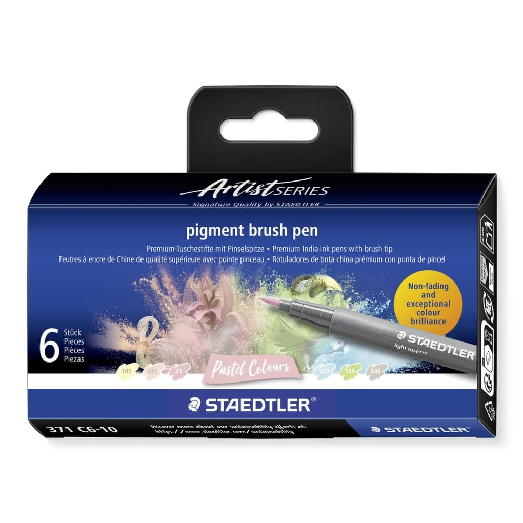 STAEDTLER pigment brush pen Pastel Colour, Pinselspitze, 6er Set