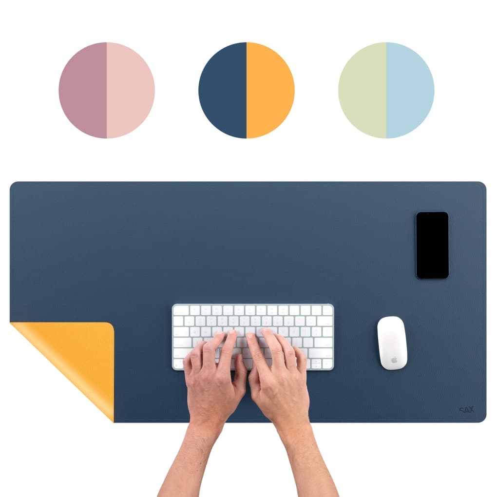 SAX Schreibtischunterlage PU Leder, blau/gelb