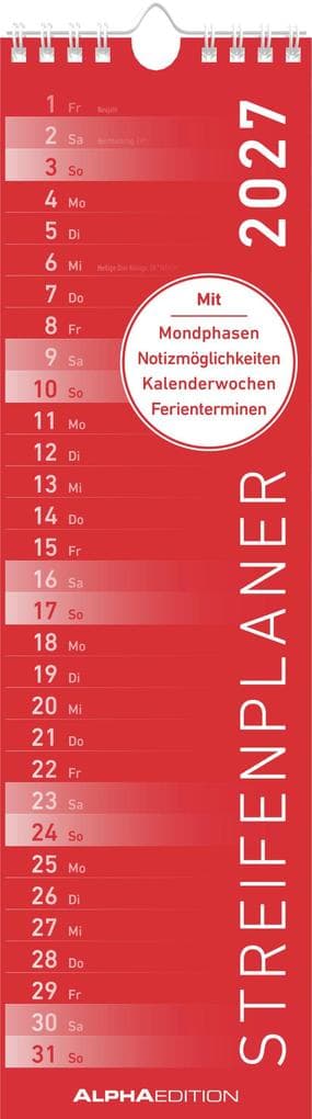 Streifenplaner Mini ROT 2027