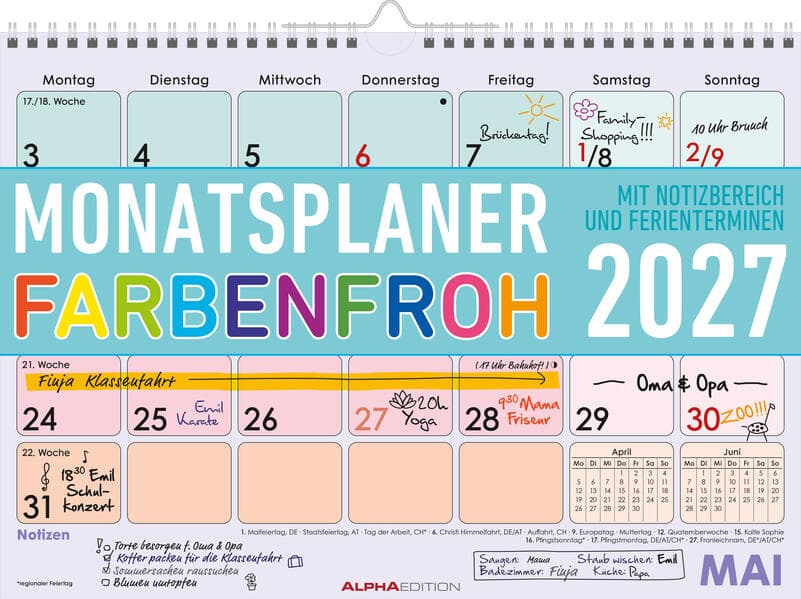 Monatsplaner 1M/1S Farbenfroh 2027