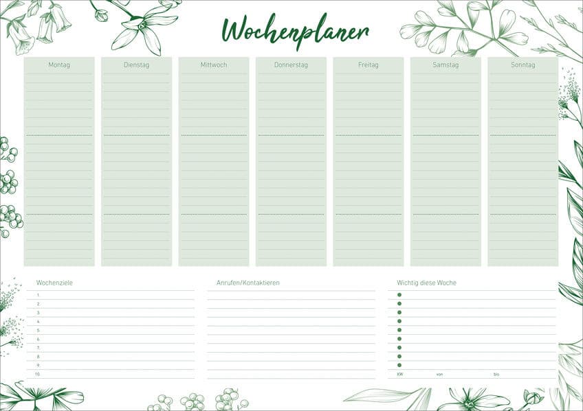 Schreibunterlage Design mit Wochenplan
