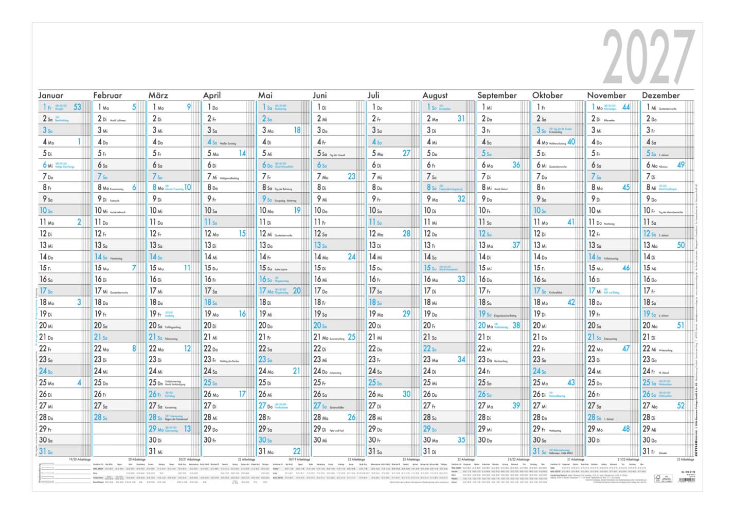 Plakatkalender 12 Mon 5 Stk. gerollt 2027