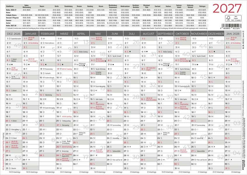 Tafelkalender A4 einseitig 2027