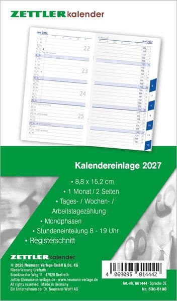 Kalenderersatzeinlage TP 1M/2S Registerschnitt 2027
