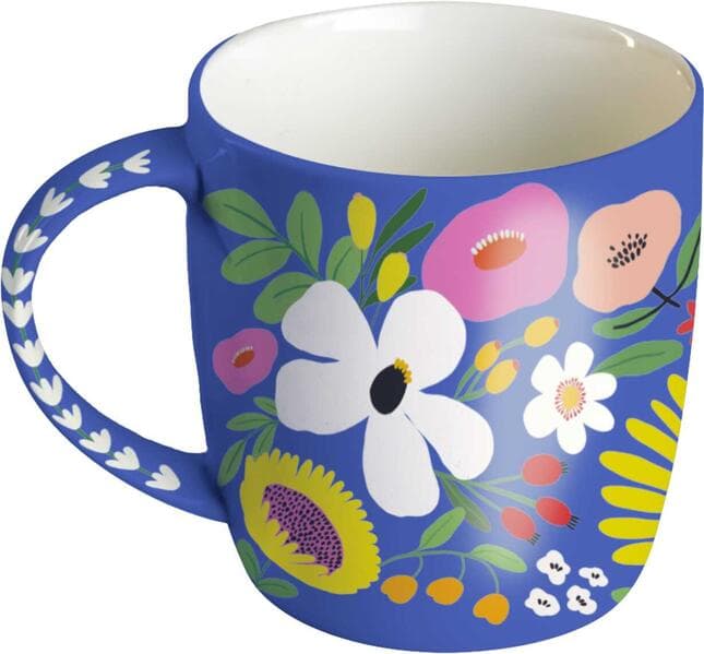 Bunte Blumengrüße Kaffeebecher royalblau, 350 ml