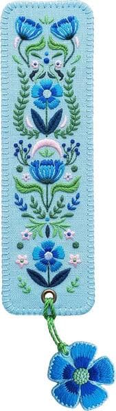 Buchverliebt Lesezeichen bestickt "Blumenliebe blau"