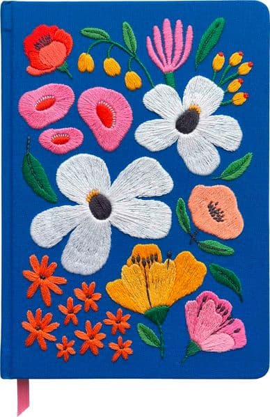 Bunte Blumengrüße Notizbuch, bestickt, A5, 240 Seiten, royalblau