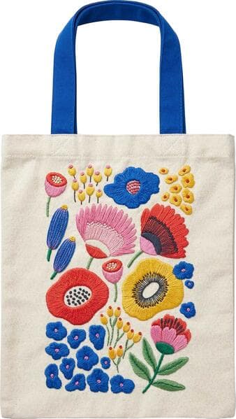 Bunte Blumengrüße Bestickter Stoffbeutel beige