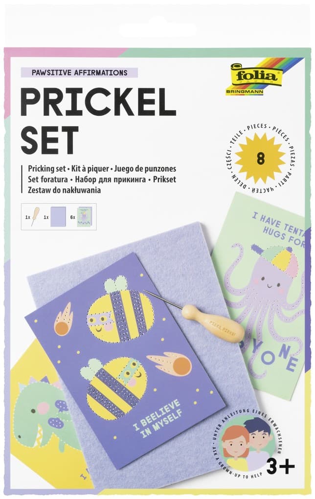 FOLIA Bastelartikel Prickel-Set, inkl. Prickelnadel, Filz und 6x Motivkarten in 10,5x14,8cm