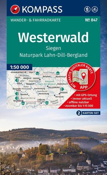 KOMPASS Wanderkarten-Set 847 Westerwald, Siegen, Naturpark Lahn-Dill-Bergland (2 Karten) 1:50.000