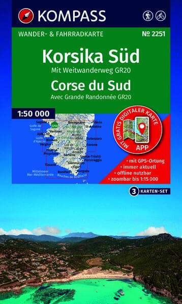 KOMPASS Wanderkarten-Set 2251 Korsika Süd. Mit Weitwanderweg GR20 / Corse du Sud. Avec Grande Randonnée GR20 (3 Karten) 1:50.000