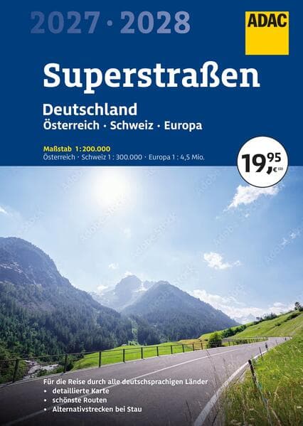 ADAC Superstraßen Autoatlas 2027/2028 Deutschland 1:200.000, Österreich, Schweiz 1:300.000 mit Europa 1:4,5 Mio.