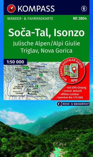 KOMPASS Wanderkarte 2804 Soa-Tal, Isonzo, Alpi Giulie / Julische Alpen, Triglav, Nova Gorica 1:50.000
