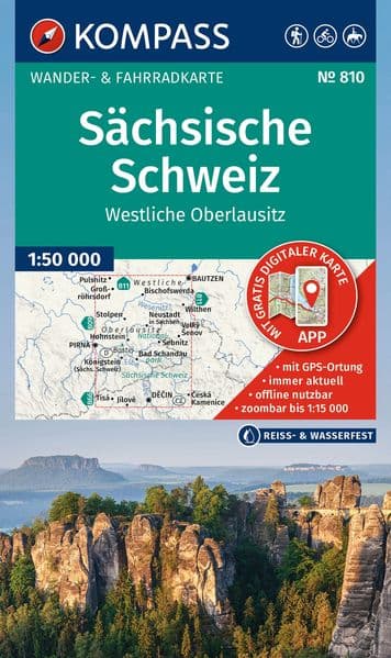 KOMPASS Wanderkarte 810 Sächsische Schweiz, Westliche Oberlausitz 1:50.000