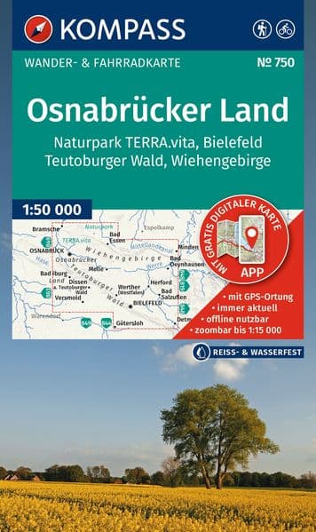 KOMPASS Wanderkarte 750 Osnabrücker Land, NP TERRA.vita, Bielefeld, Teutoburger Wald, Wiehengeb. 1:50.000