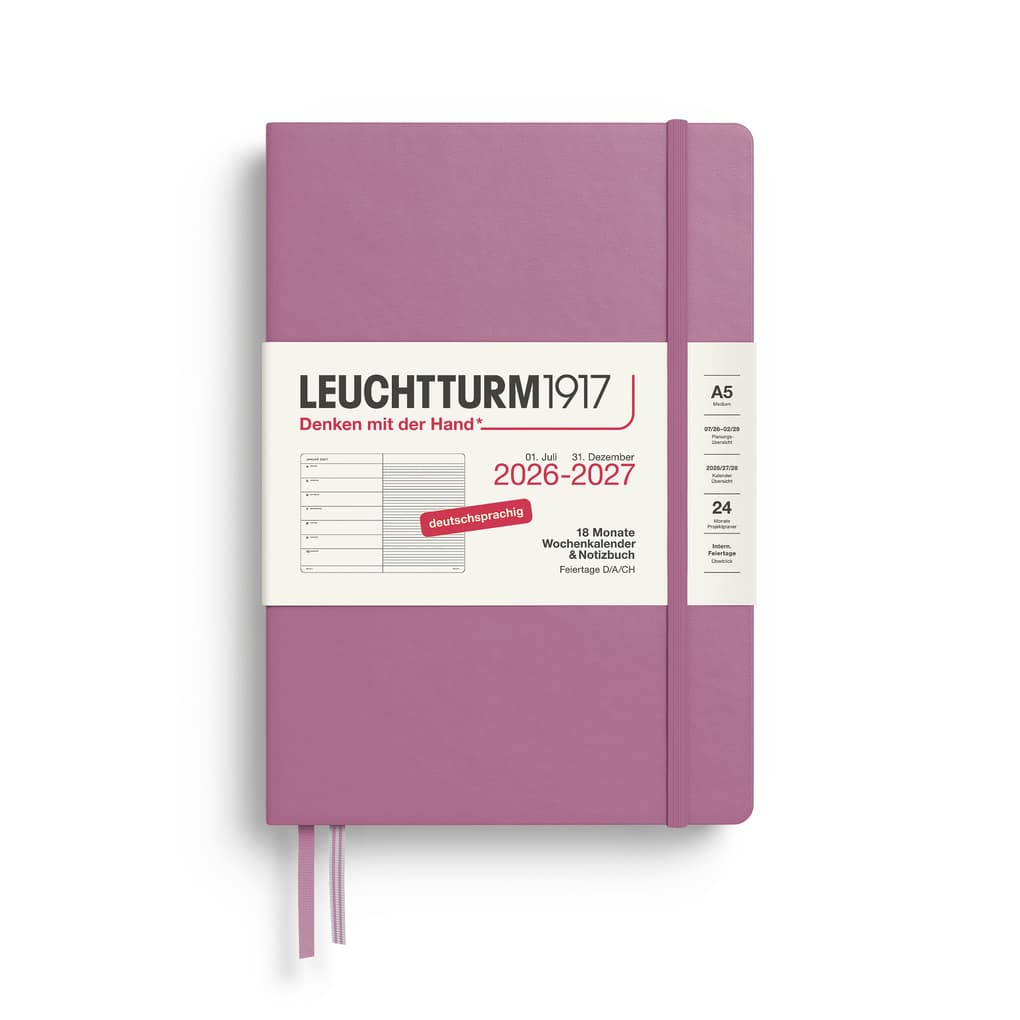 Wochenkalender und Notizbuch Medium (A5) 2027, 18 Monate, Dusty Rose, Deutsch