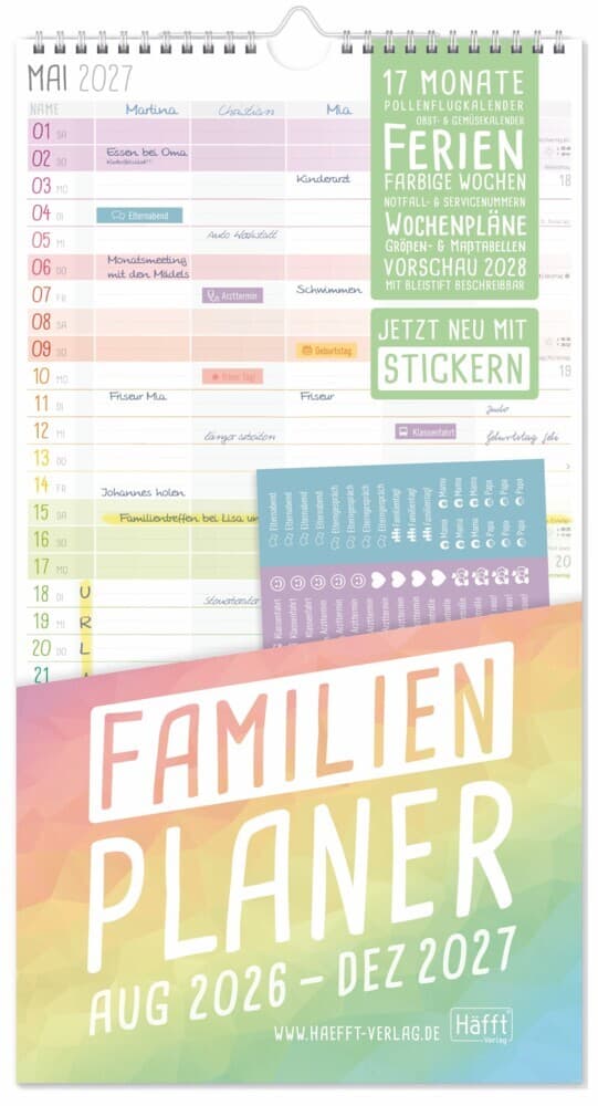 Familienplaner 26/27 Wand-Kalender 5-spaltig [Rainbow] 17 Monate