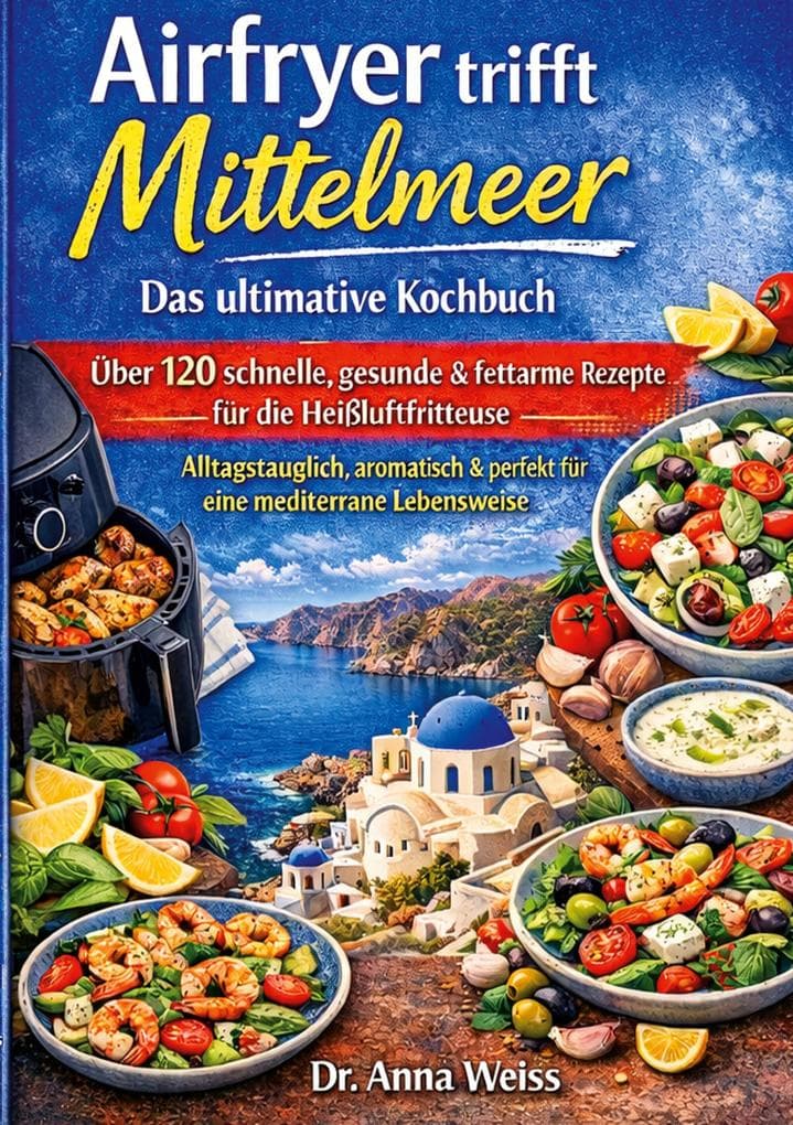 Airfryer trifft Mittelmeer - Das ultimative Kochbuch: Über 120 schnelle, gesunde & fettarme Rezepte für die Heißluftfritteuse - alltagstauglich, aromatisch und perfekt für eine mediterrane Lebensweise