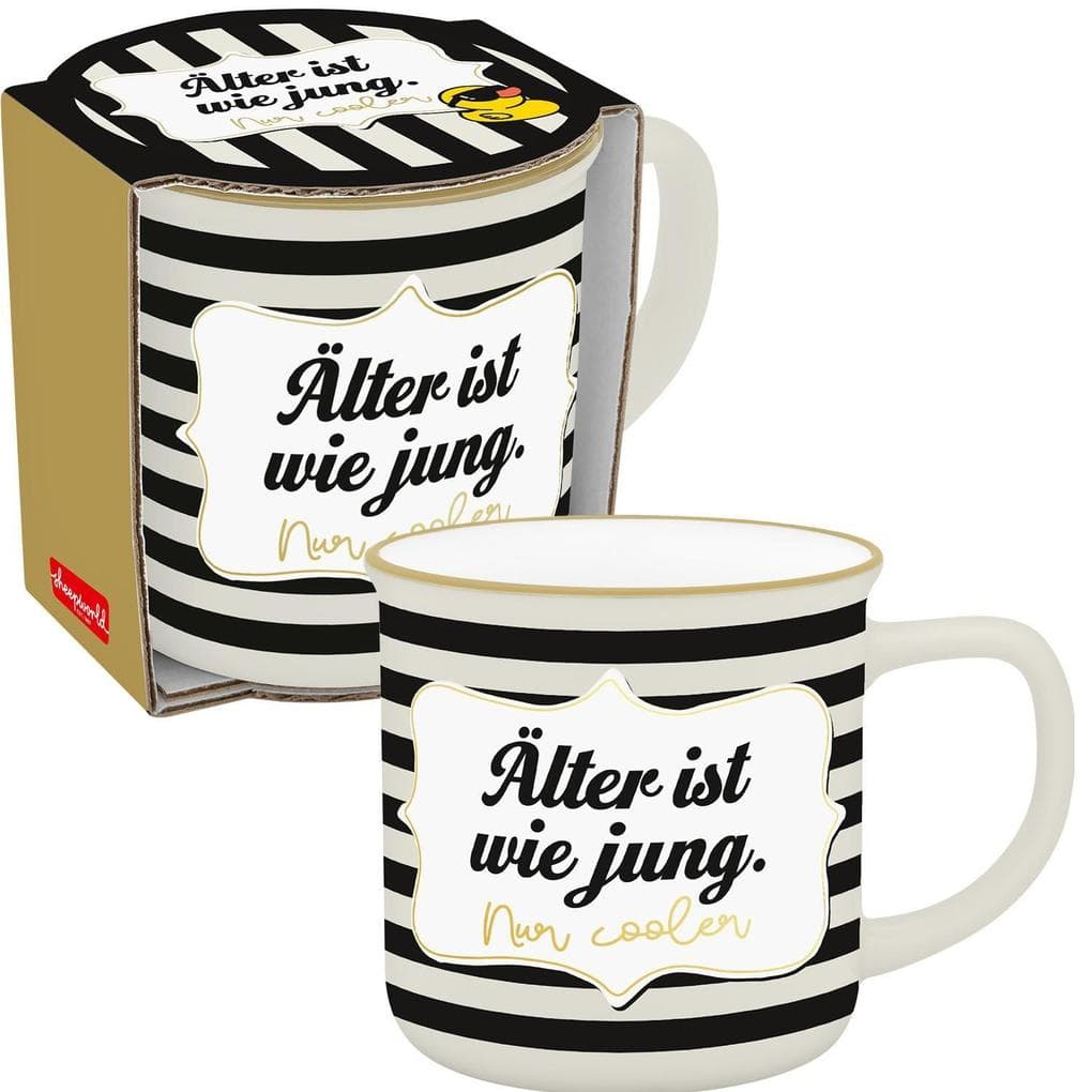 Sheepworld Becher mit Motiv Ente und Spruch "Älter"