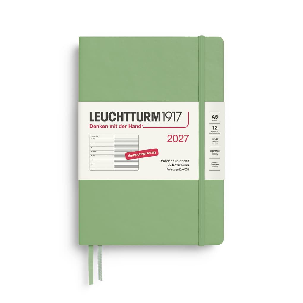 Wochenkalender und Notizbuch Medium (A5) 2027, Salbei, Deutsch