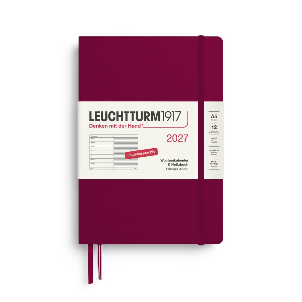 Wochenkalender und Notizbuch Medium (A5) 2027, Port Red, Deutsch