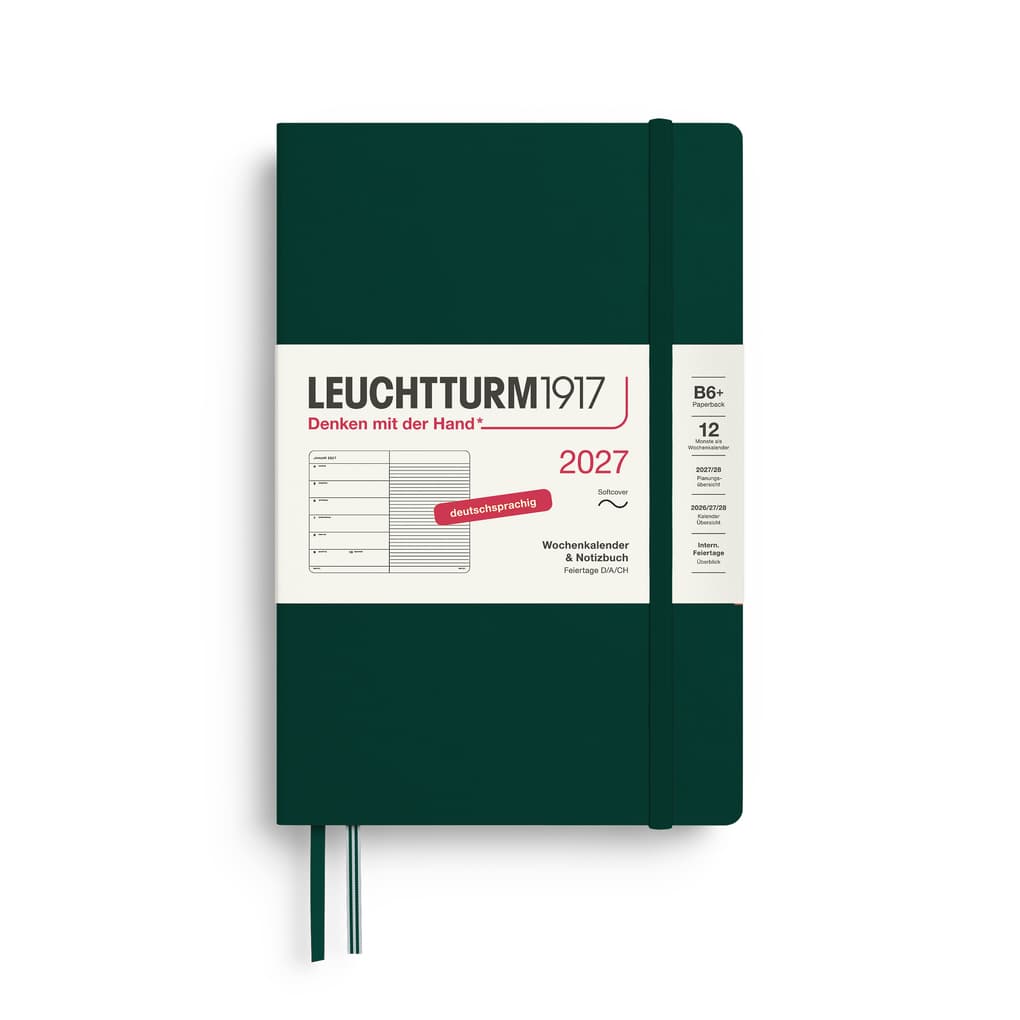 Wochenkalender und Notizbuch Paperback (B6+) 2027, Softcover, Forest Green, Deutsch