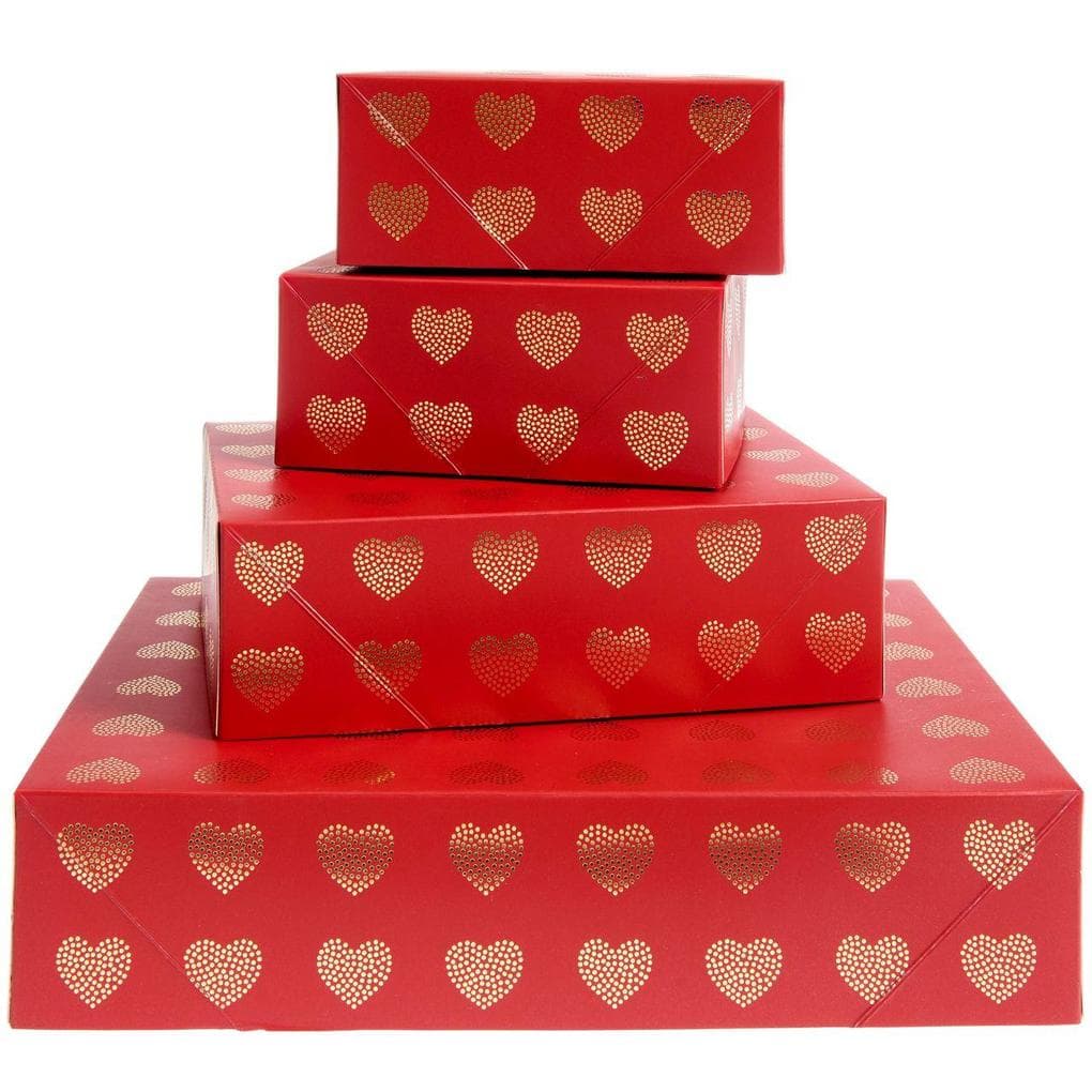 Papierschachtel Set Herzen, Rot/Gold, FSC MIX