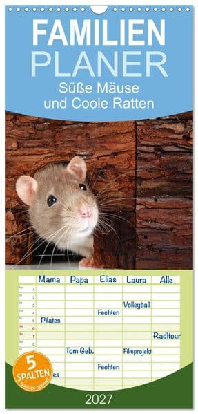 Familienplaner 2027 - Süße Mäuse und Coole Ratten mit 5 Spalten (Wandkalender, 21 x 45 cm) CALVENDO