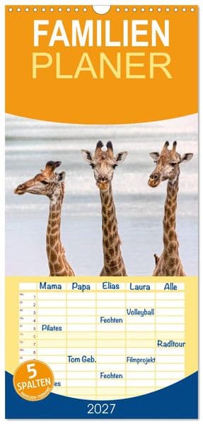Familienplaner 2027 - Afrikas Tierwelt: Giraffen mit 5 Spalten (Wandkalender, 21 x 45 cm) CALVENDO
