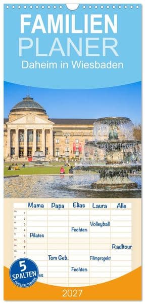 Familienplaner 2027 - Daheim in Wiesbaden mit 5 Spalten (Wandkalender, 21 x 45 cm) CALVENDO