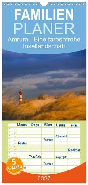 Familienplaner 2027 - Amrum - Eine farbenfrohe Insellandschaft mit 5 Spalten (Wandkalender, 21 x 45 cm) CALVENDO